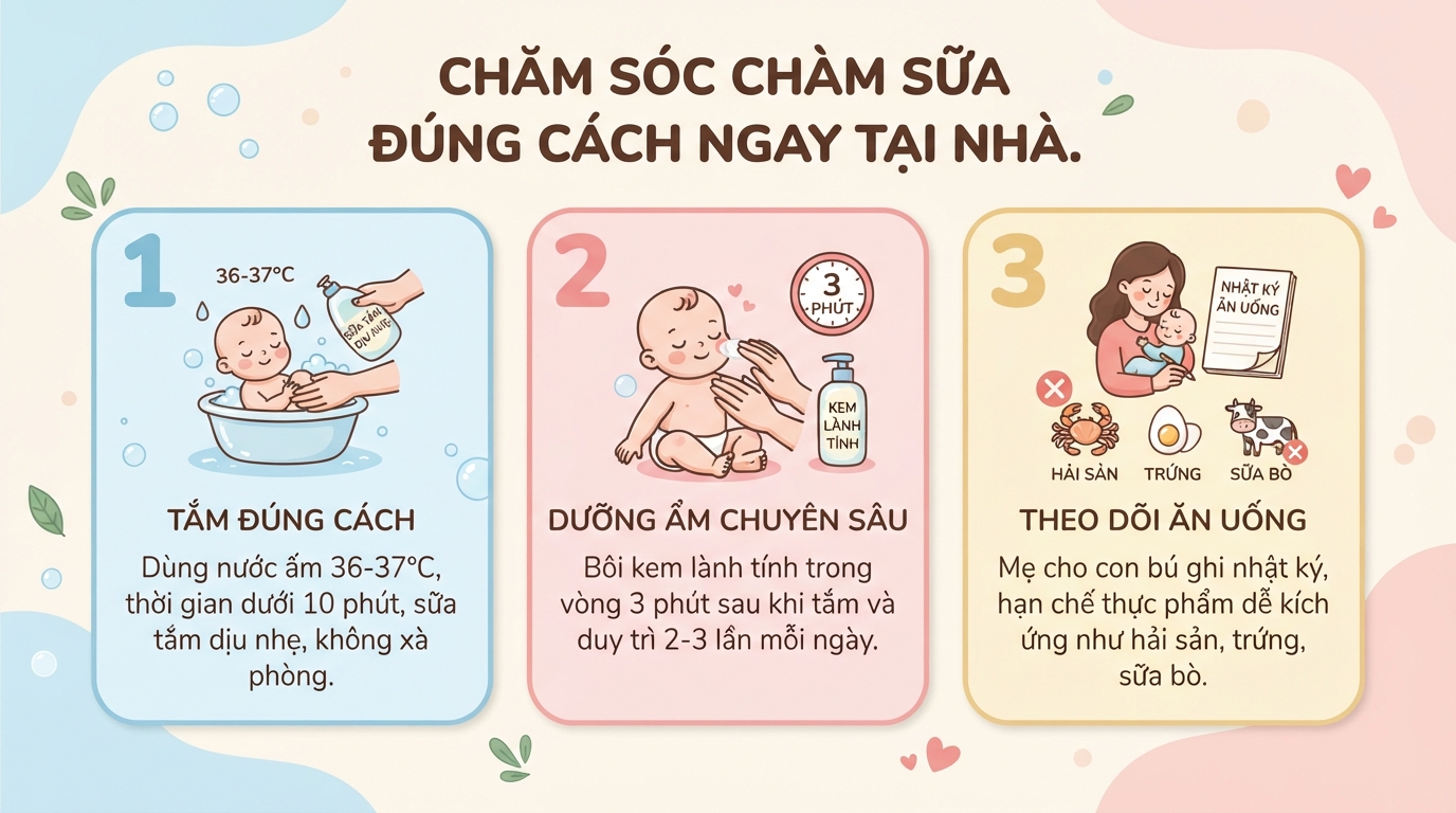Chàm sữa ở trẻ sơ sinh: 3 triệu chứng và cách dưỡng ẩm cho bé
