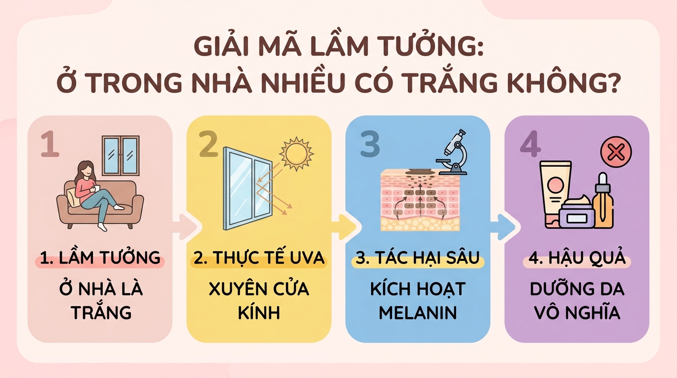 Ở trong nhà nhiều có trắng không? Cơ chế bảo vệ và dưỡng sáng da