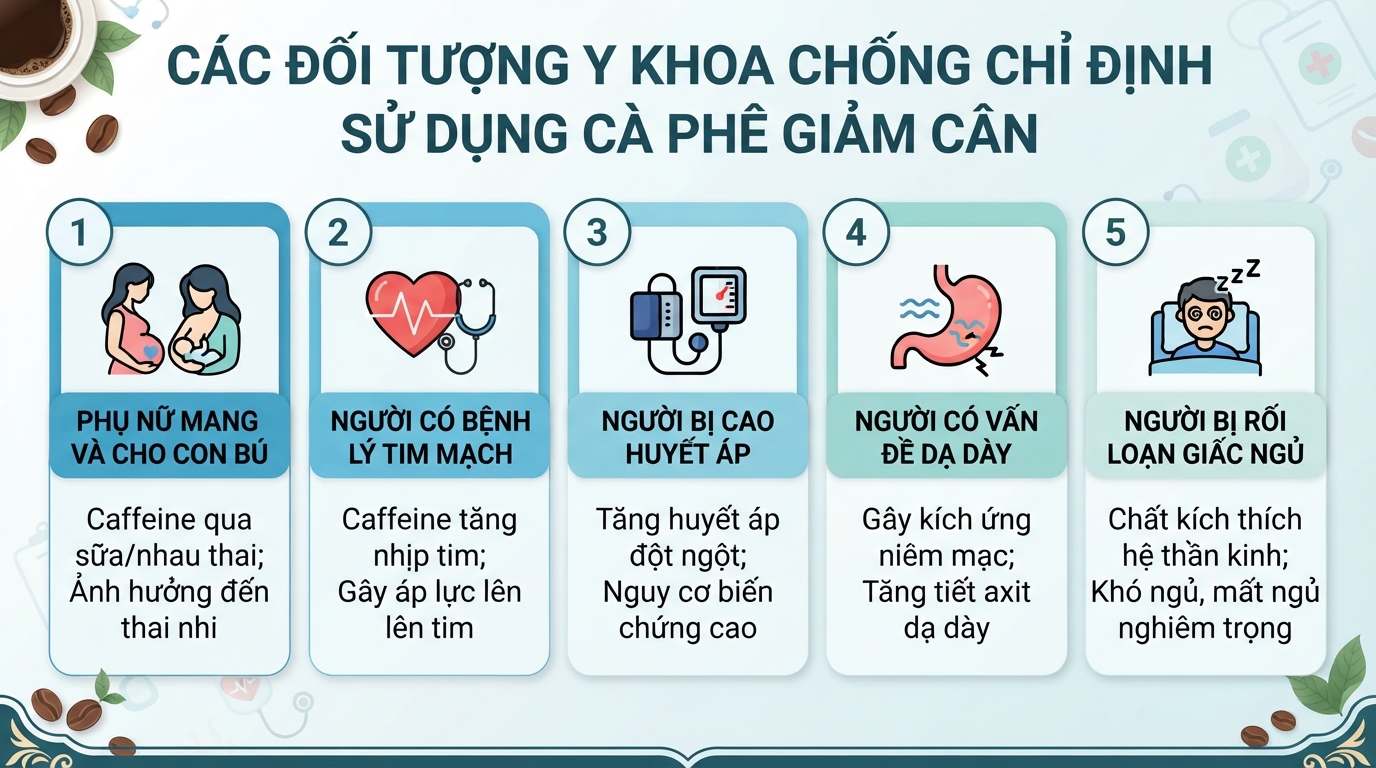 Danh sách đối tượng y khoa chống chỉ định sử dụng cà phê giảm cân.