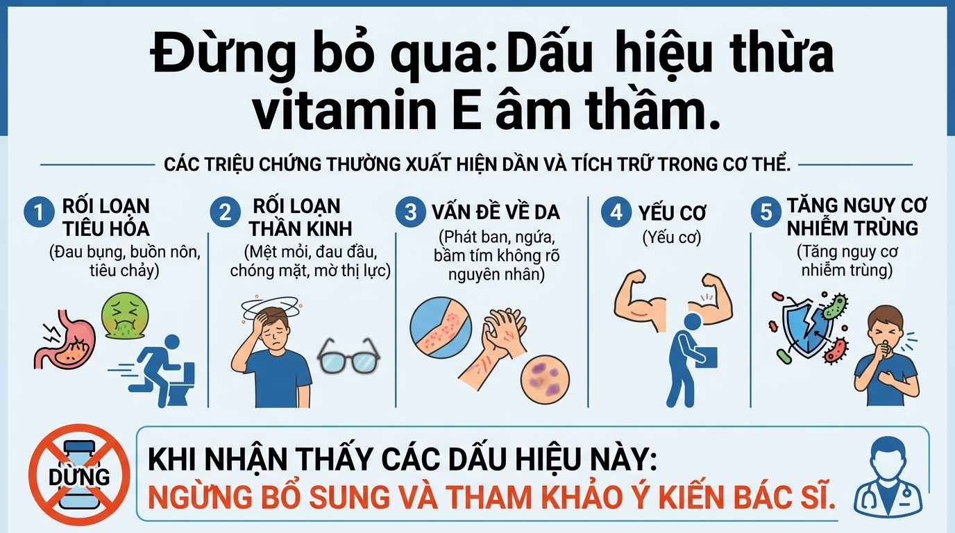 Thừa vitamin E: Dấu hiệu, tác hại và giới hạn liều dùng phù hợp
