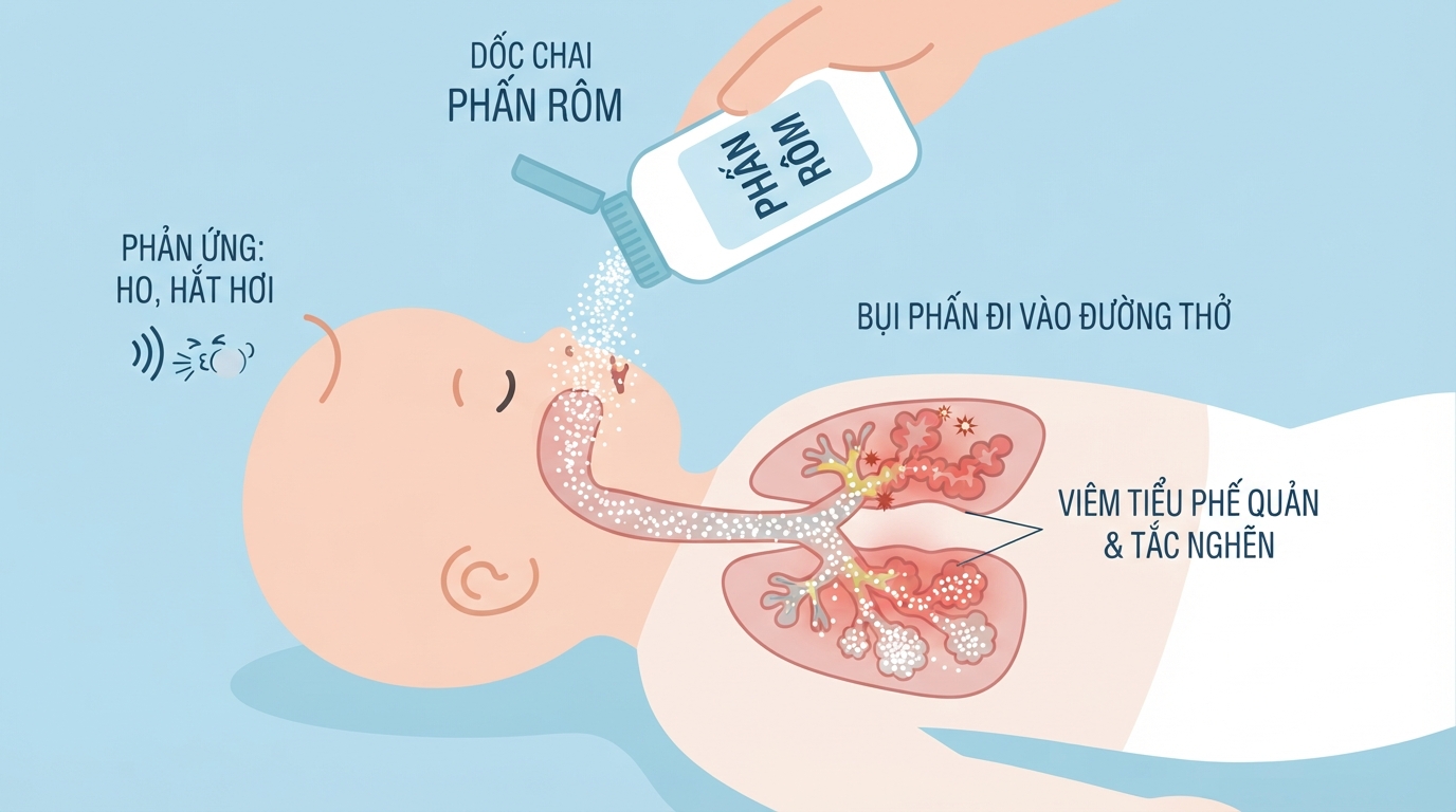 Đường đi của vi hạt bụi phấn tác động trực tiếp lên hệ hô hấp trẻ.