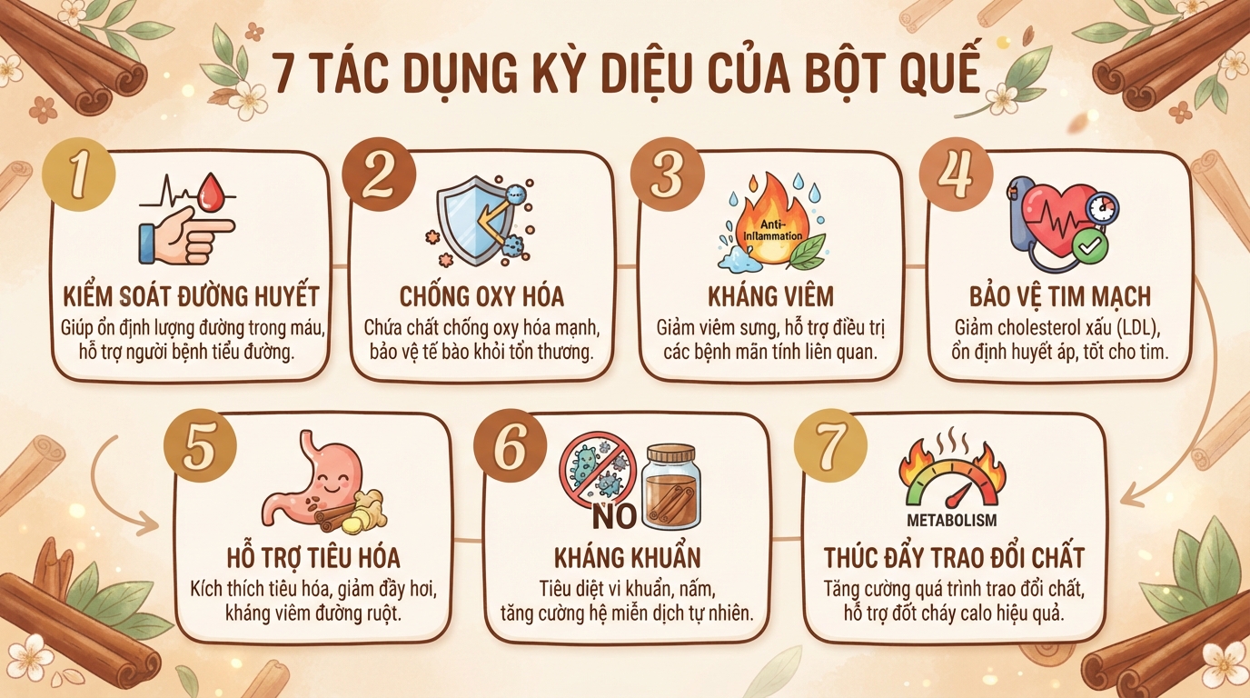 Bột quế: Tác dụng, cách dùng và lưu ý an toàn