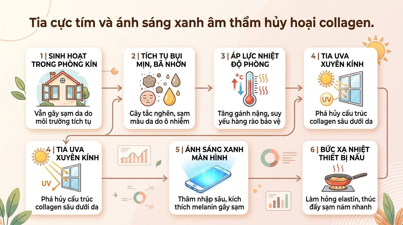 Ở trong nhà nhiều có trắng không? Cơ chế bảo vệ và dưỡng sáng da