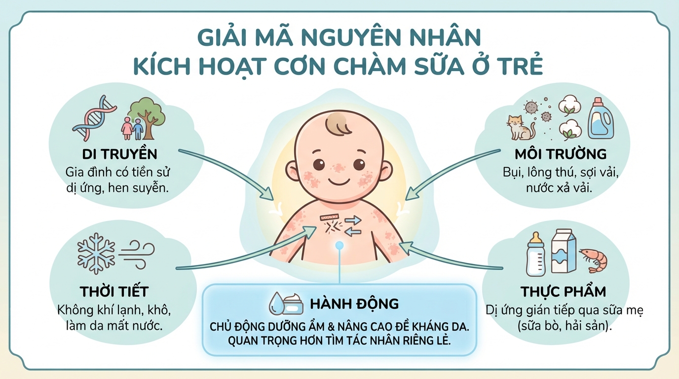 Chàm sữa ở trẻ sơ sinh: 3 triệu chứng và cách dưỡng ẩm cho bé
