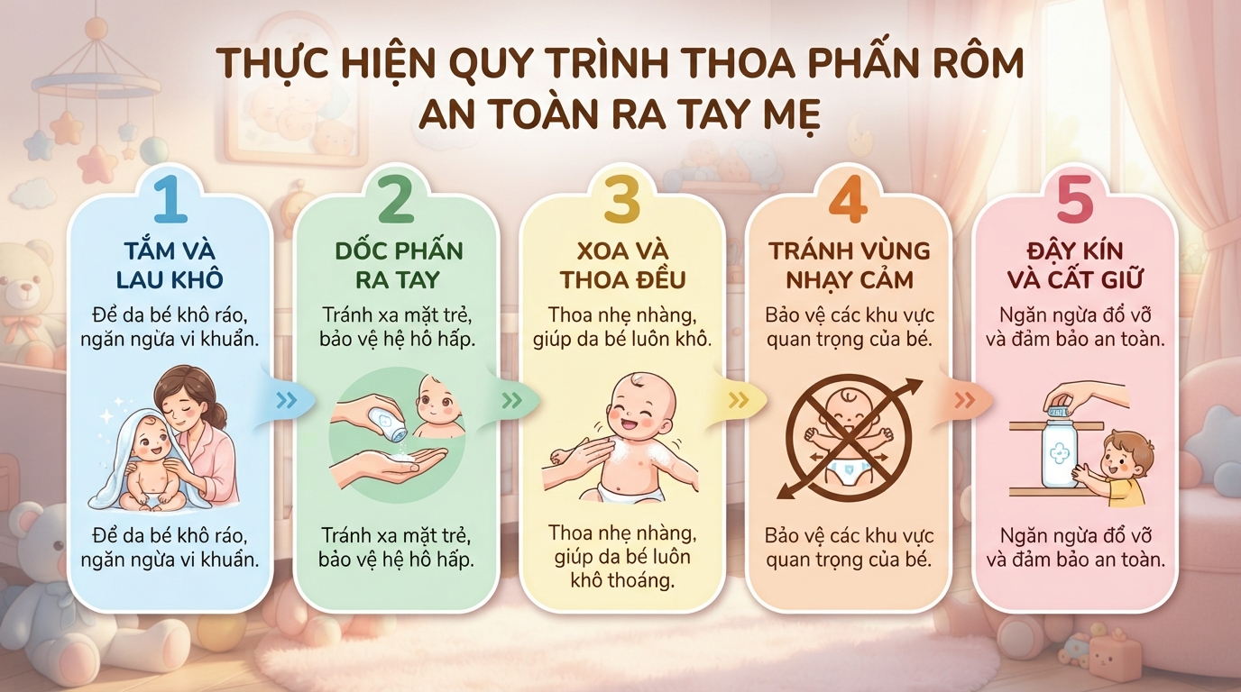 Phấn rôm là gì? Tìm hiểu thành phần, tác dụng và cách dùng phù hợp cho bé