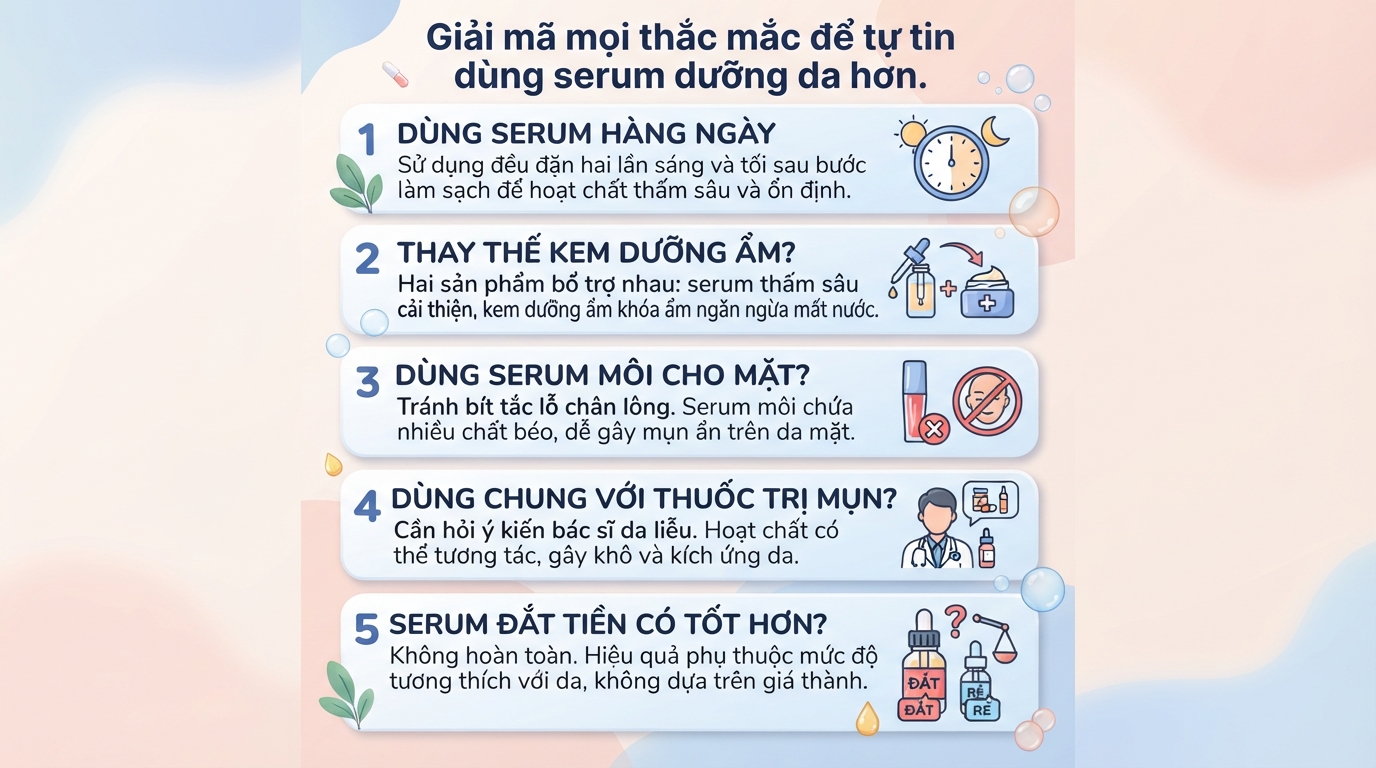 Serum dưỡng da: 7 lợi ích và 5 sai lầm cần tránh để da đẹp chuẩn