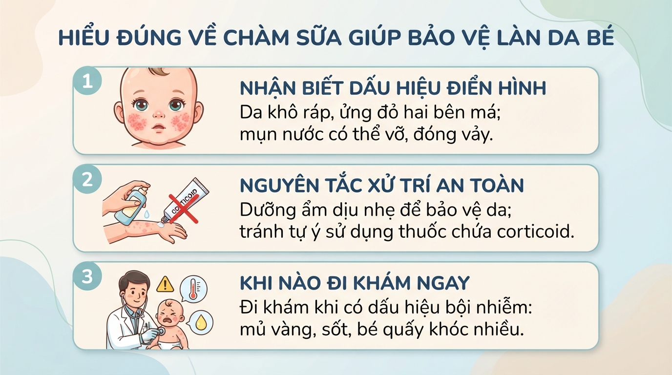 Chàm sữa ở trẻ sơ sinh: 3 triệu chứng và cách dưỡng ẩm cho bé