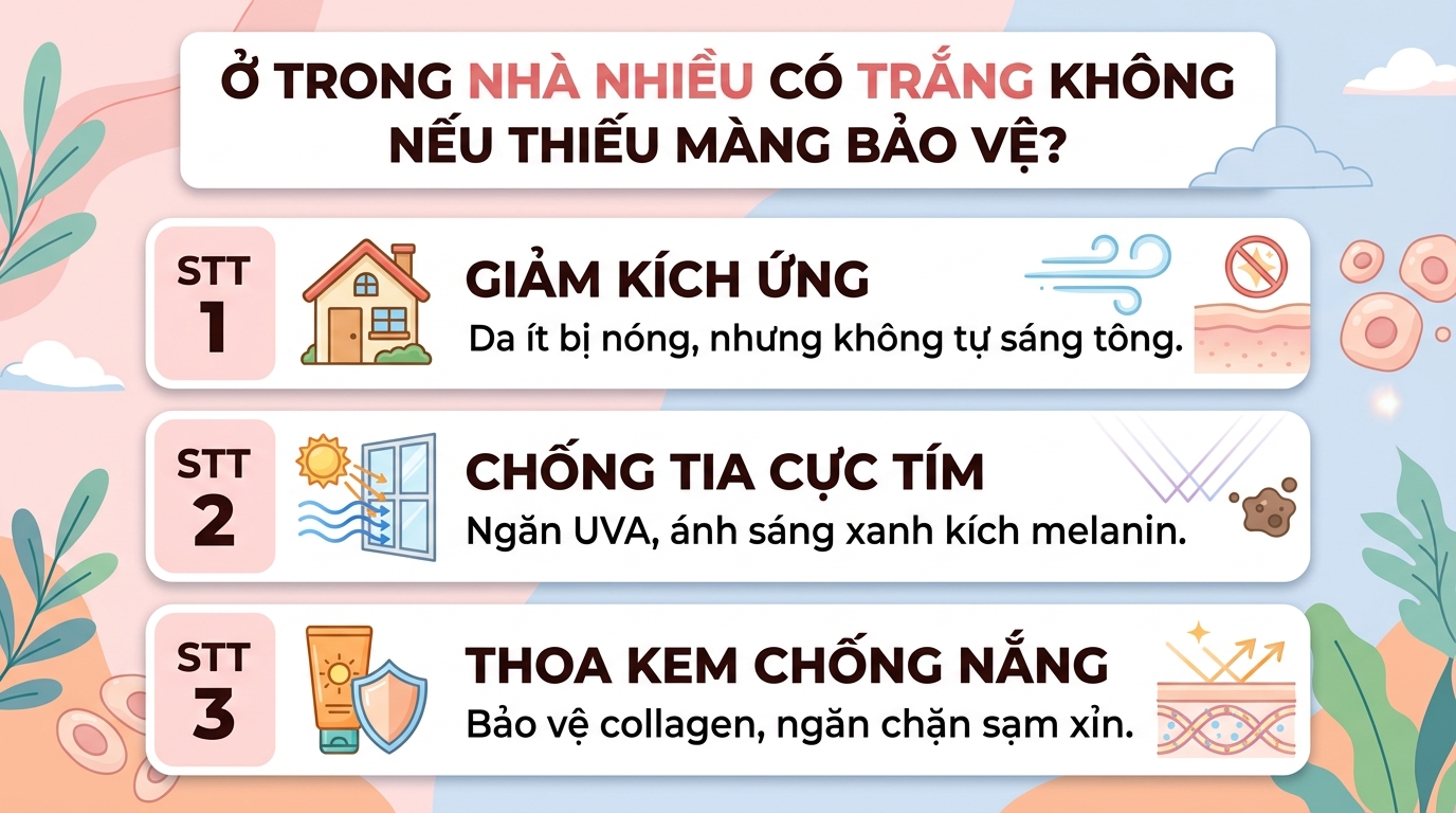 Ở trong nhà nhiều có trắng không? Cơ chế bảo vệ và dưỡng sáng da