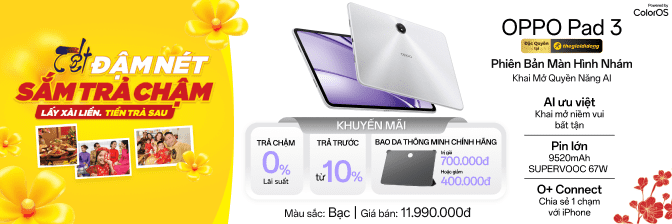 Oppo Pad 3 Chính Hãng, Giảm Ngay 400k, Trả Chậm 0% Lãi Suất