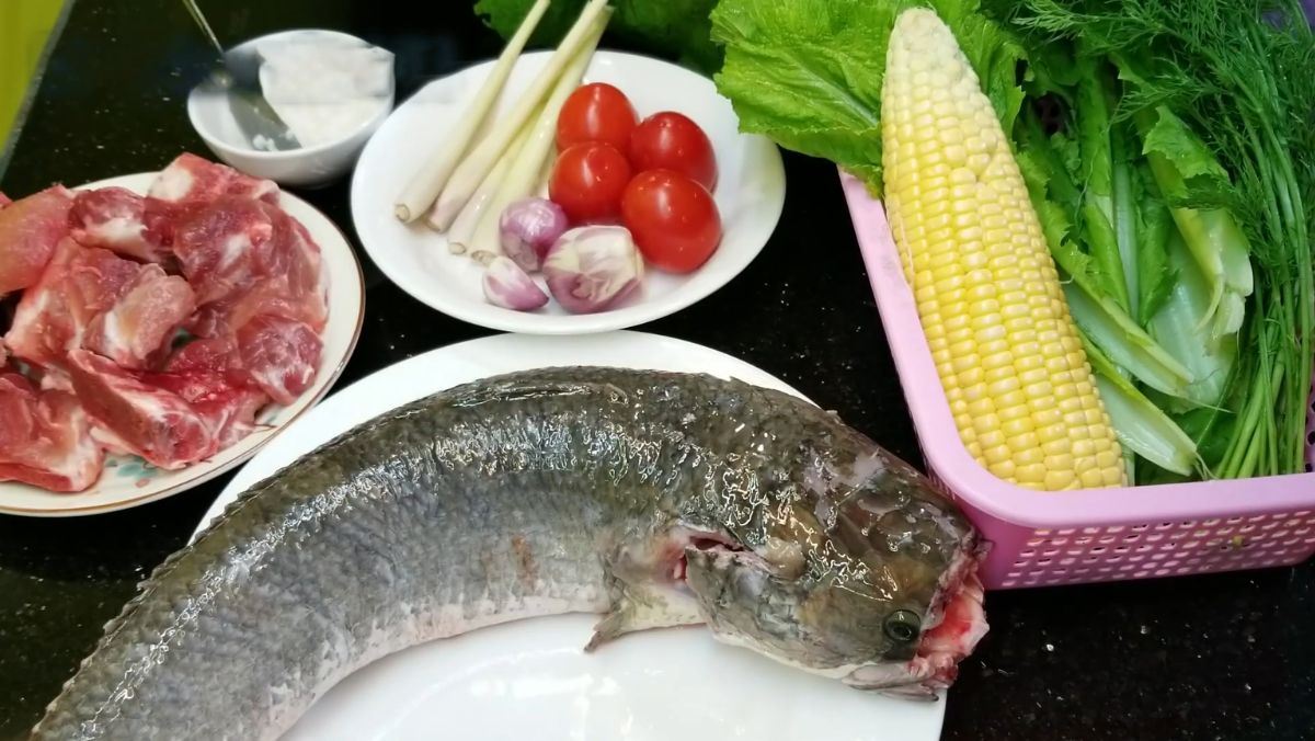 Nguyên liệu món ăn lẩu cá quả rau cải