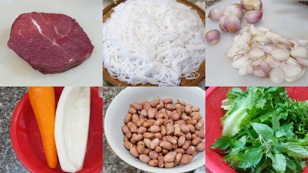 Nguyên liệu món ăn bún bò trộn