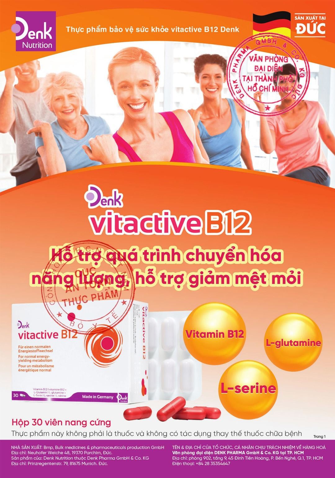 Thực phẩm bảo vệ sức khỏe Vitactive B12 Denk hộp 30 viên