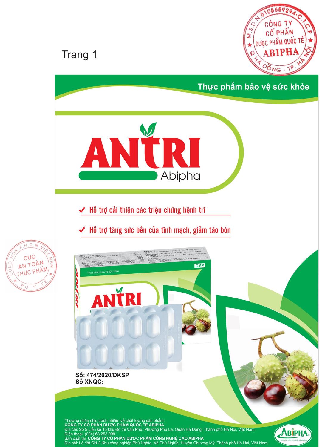 Thực phẩm bảo vệ sức khỏe Antri Abipha hộp 30 viên