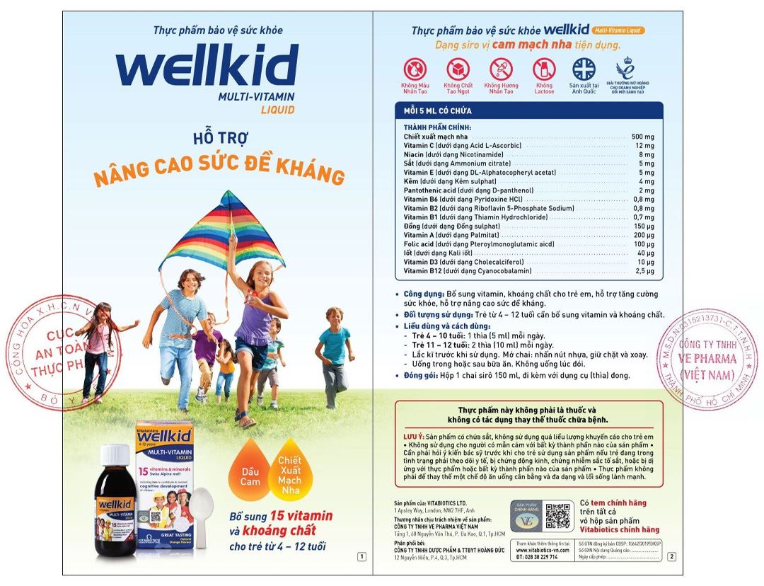 Vitabiotics Wellkid Multi-Vitamin Liquid chai 150ml