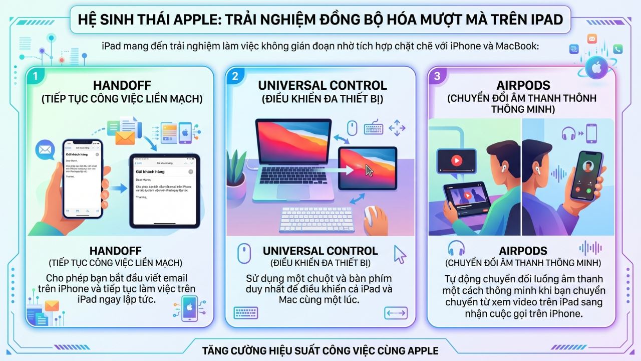 Tính năng Universal Control giúp điều khiển liền mạch giữa thiết bị iPad và MacBook