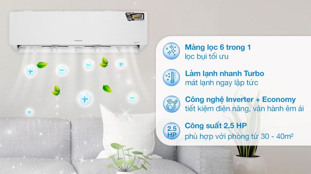 Điều hòa Nagakawa Inverter 23000 BTU NIS-C24R2T28 làm lạnh siêu nhanh với chế độ Turbo, đồng thời tiết kiệm điện đến 62%