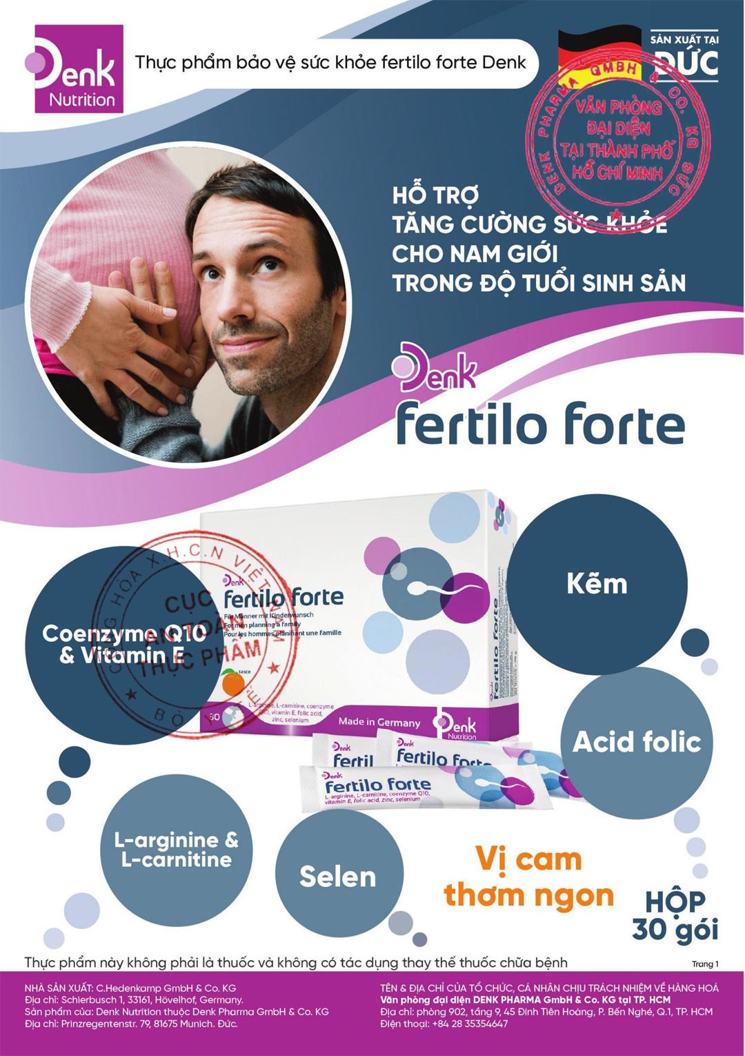 Thực phẩm bảo vệ sức khỏe Fertilo Forte Denk hộp 30 gói x 2.8g