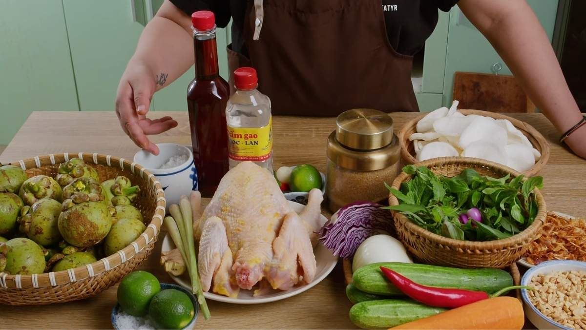 Nguyên liệu món ăn gỏi gà măng cụt