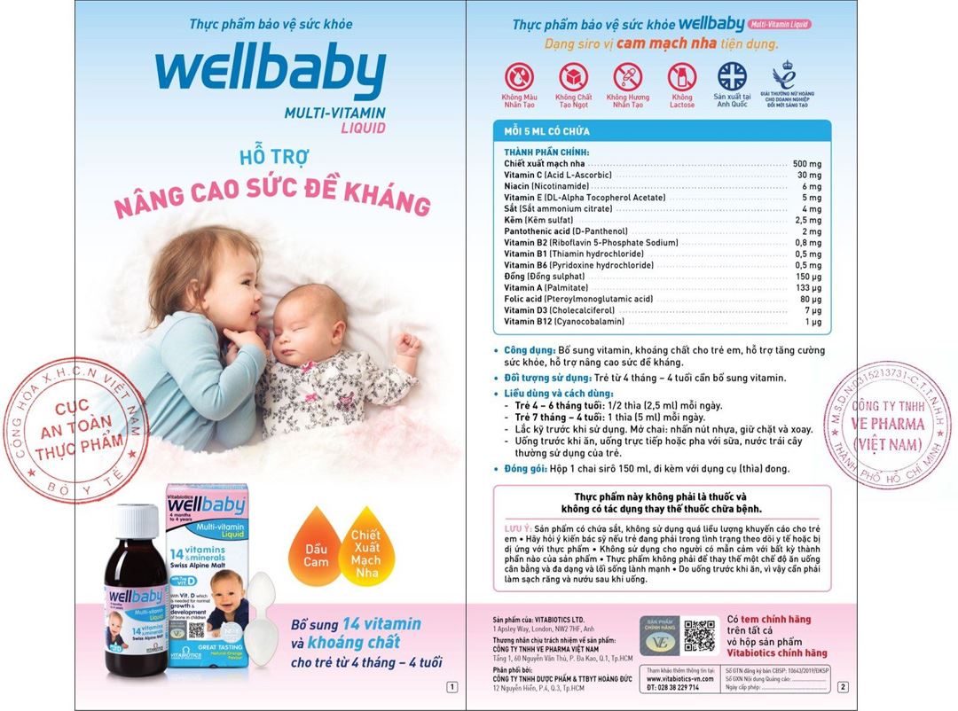 Vitabiotics Wellbaby Multi-Vitamin Liquid chai 150ml