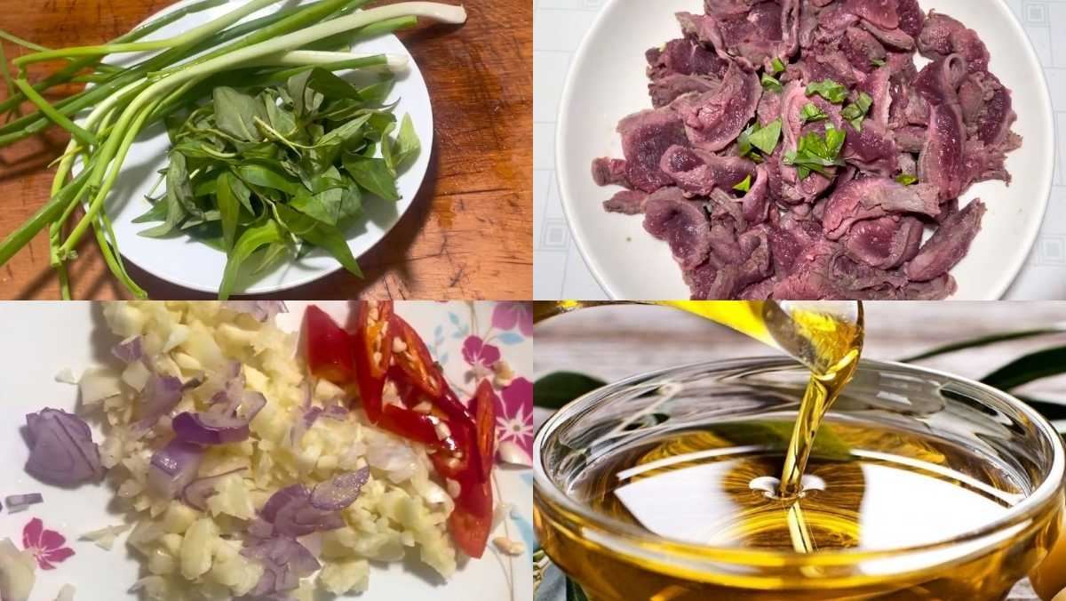 Nguyên liệu món ăn thịt ngựa xào rau răm