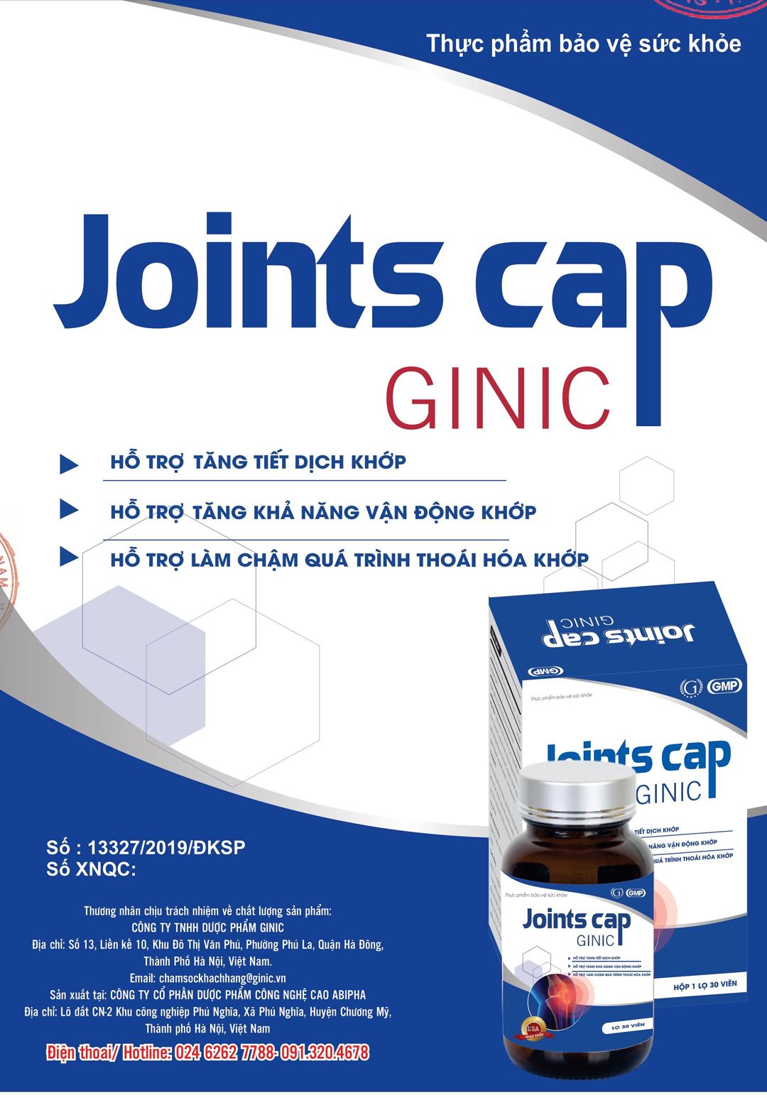 Thực phẩm bảo vệ sức khỏe Joints Cap Ginic hộp 30 viên