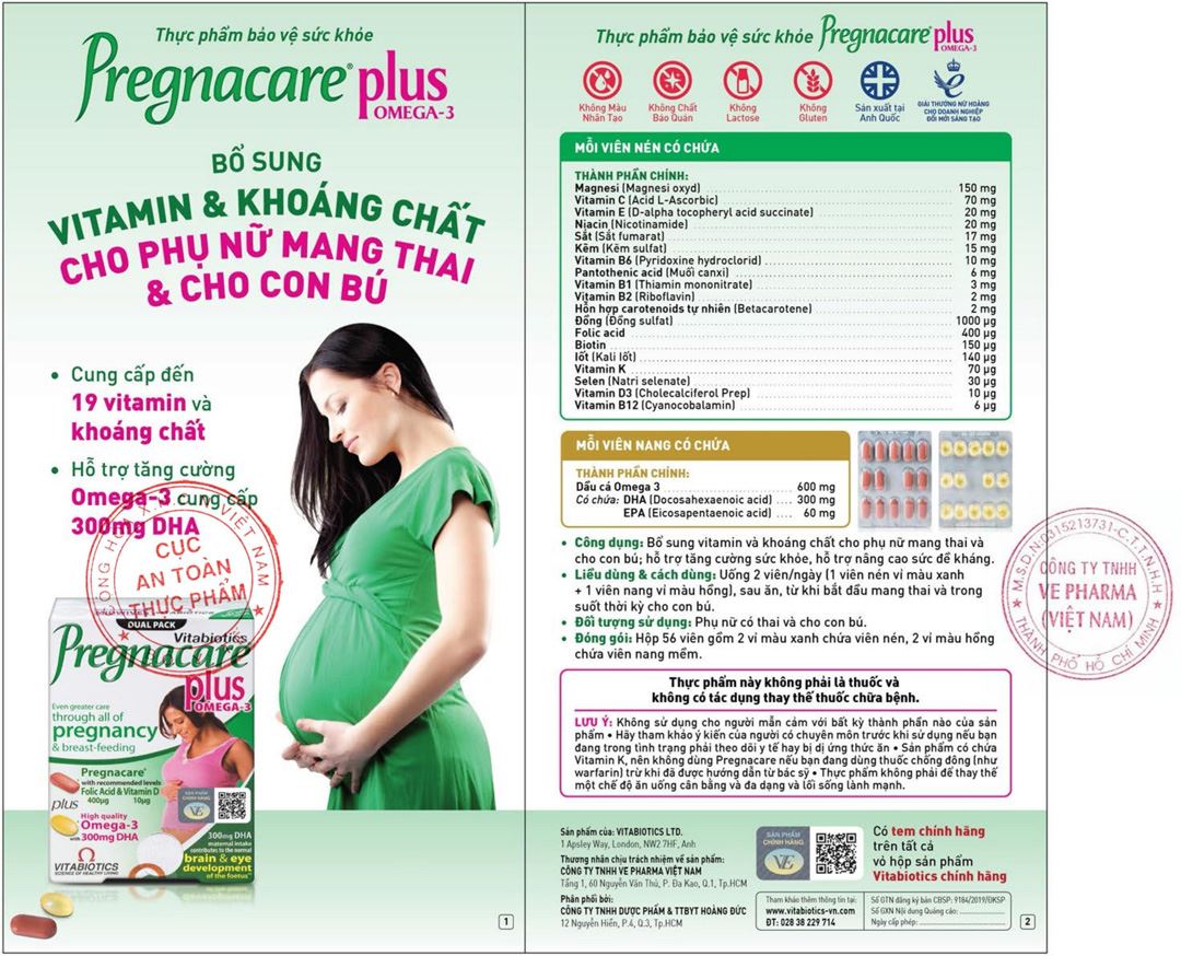 Vitabiotics Pregnacare Plus Omega 3 hộp 56 viên