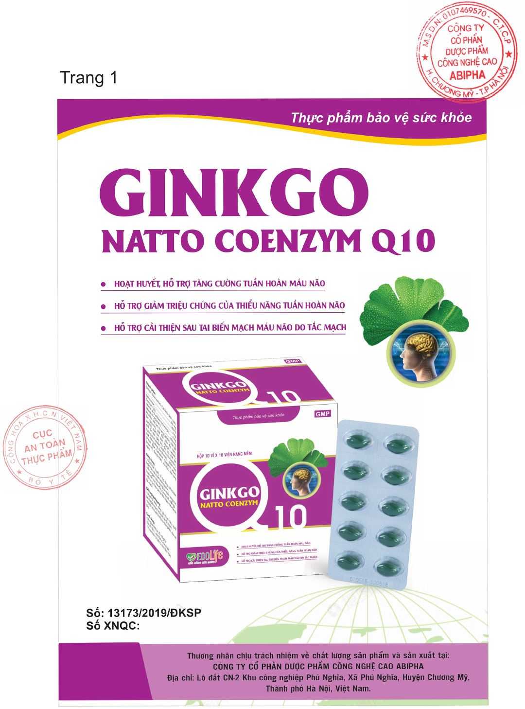 Thực phẩm bảo vệ sức khỏe Ginkgo Natto Coenzym Q10 hộp 100 viên