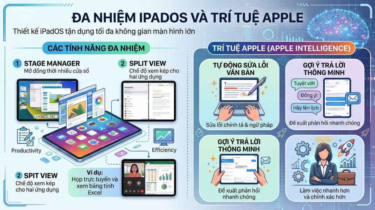 Tính năng Stage Manager quản lý các cửa sổ đa nhiệm trên iPadOS