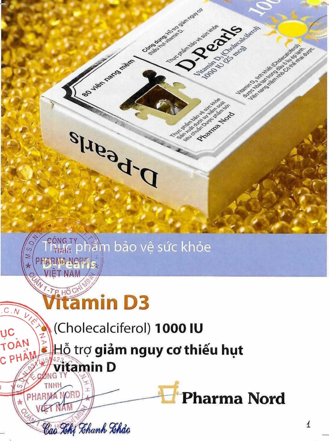 Viên Uống Bổ Sung Vitamin D3 Pharma Nord D-Pearls hộp 80 viên