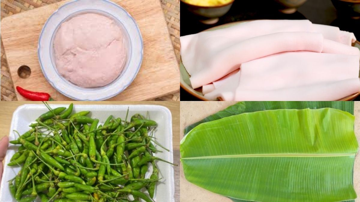 Nguyên liệu món ăn chả lụa bì ớt xiêm xanh