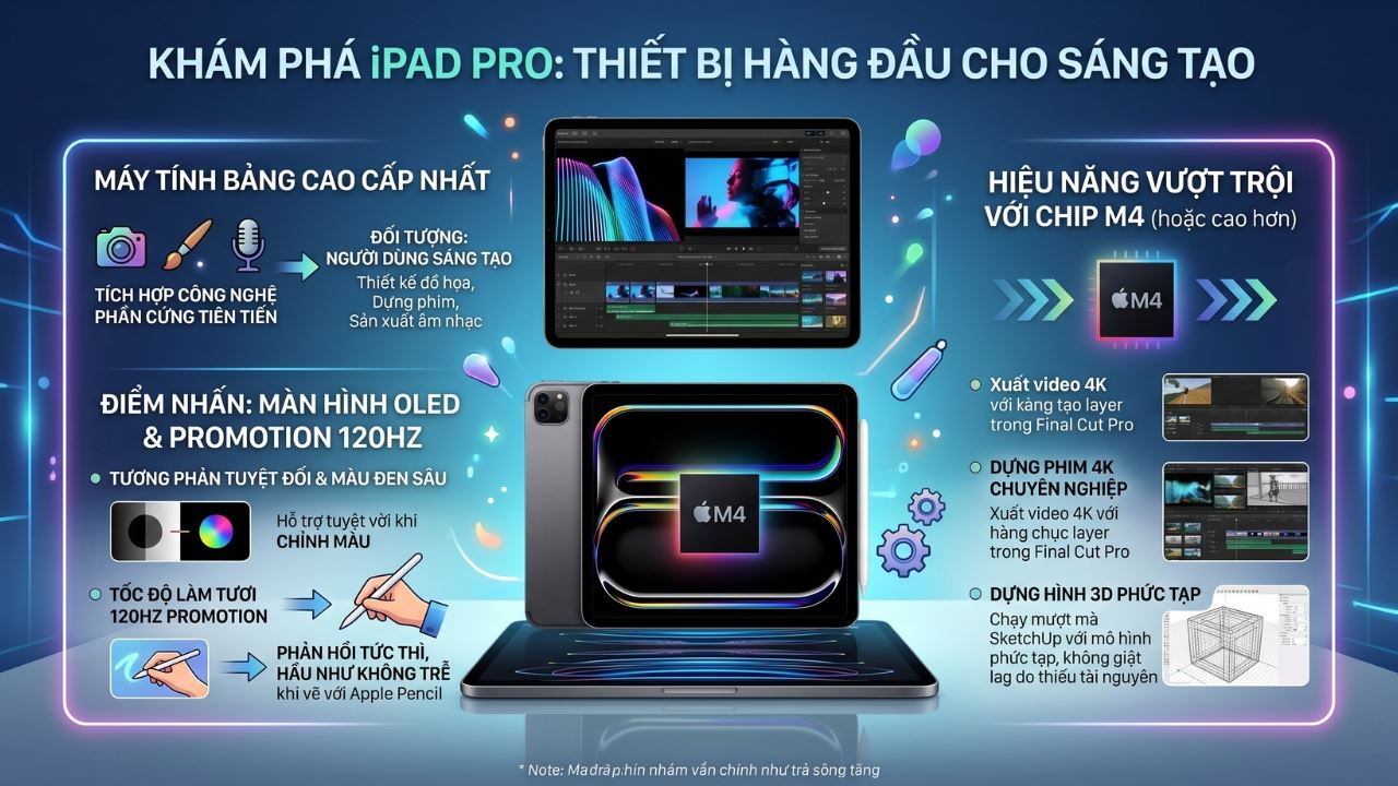 Máy tính bảng iPad Pro với tùy chọn màn hình OLED cùng hiệu năng vượt trội từ chip M-Series