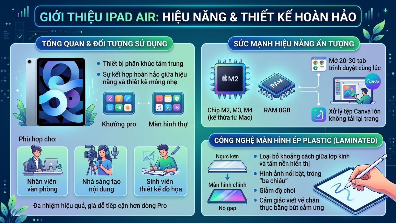 Máy tính bảng iPad Air phù hợp cho người dùng văn phòng và sáng tạo nội dung
