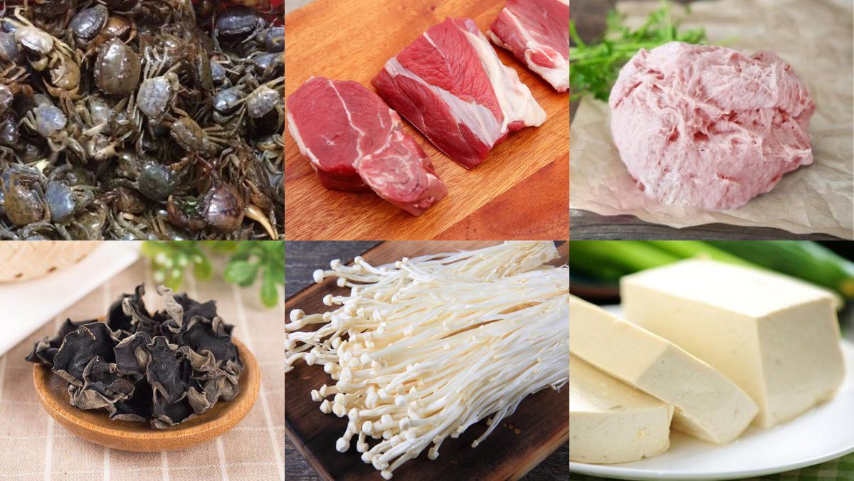 Nguyên liệu món ăn lẩu riêu cua thập cẩm