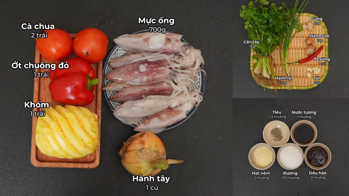 Nguyên liệu món ăn cách xào mực ngon giòn