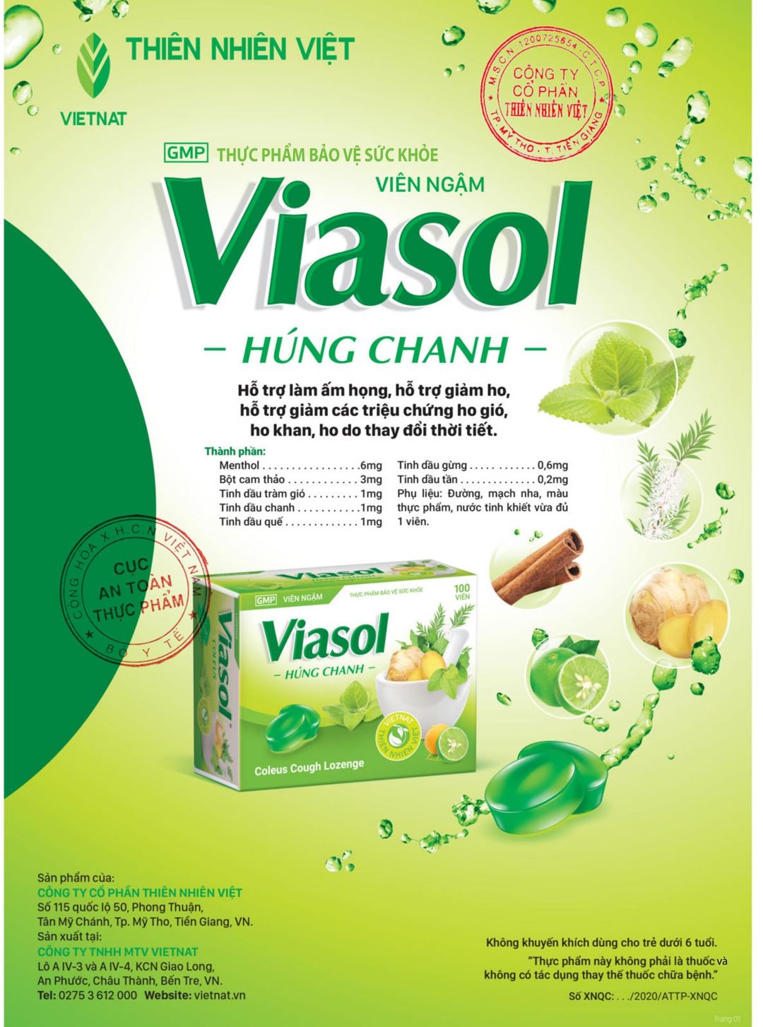 Viasol Húng Chanh hộp 100 viên