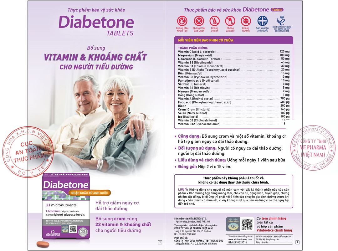 Thực phẩm bảo vệ sức khỏe Vitabiotics Diabetone hộp 30 viên