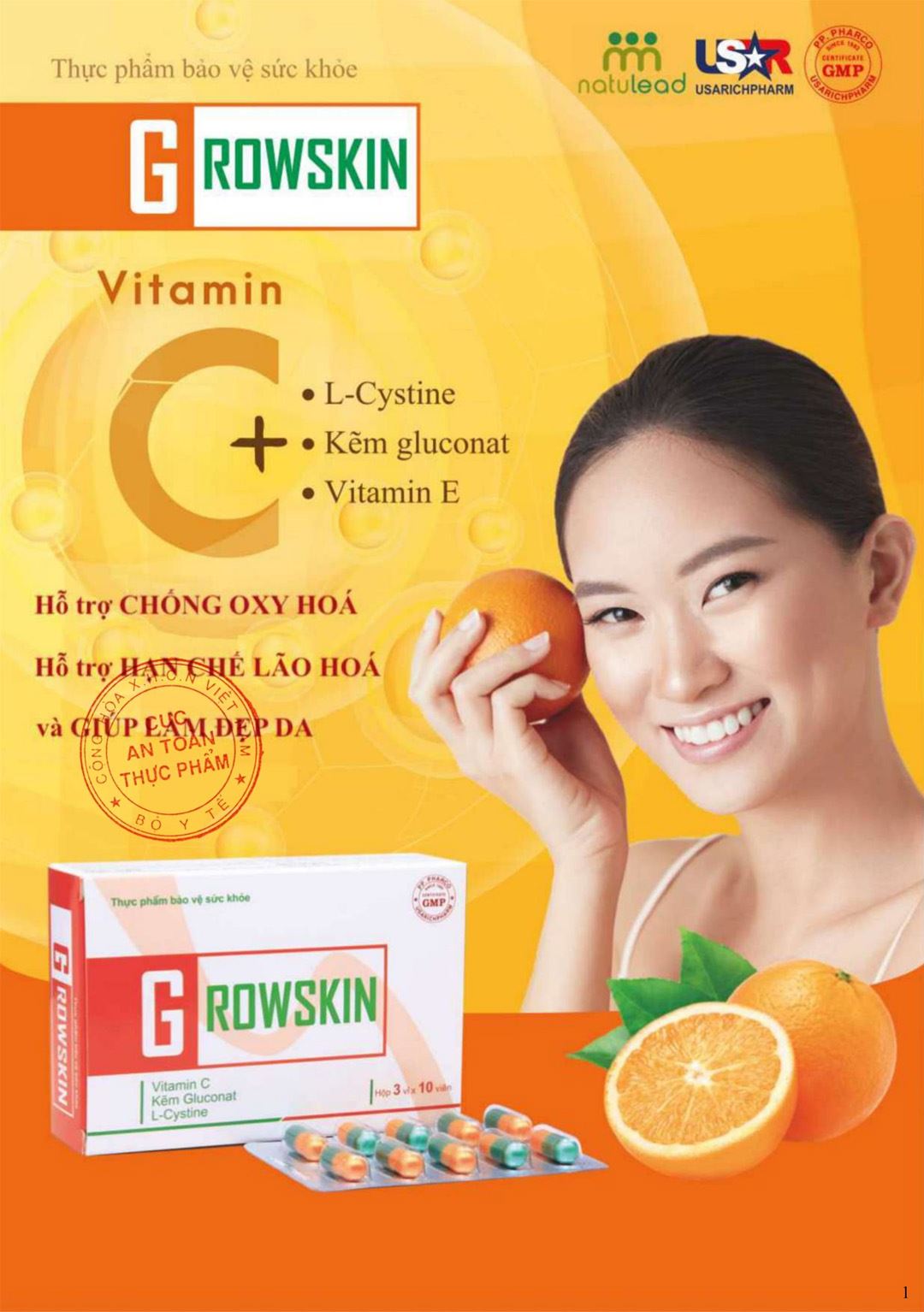 Thực phẩm bảo vệ sức khỏe Growskin hộp 30 viên