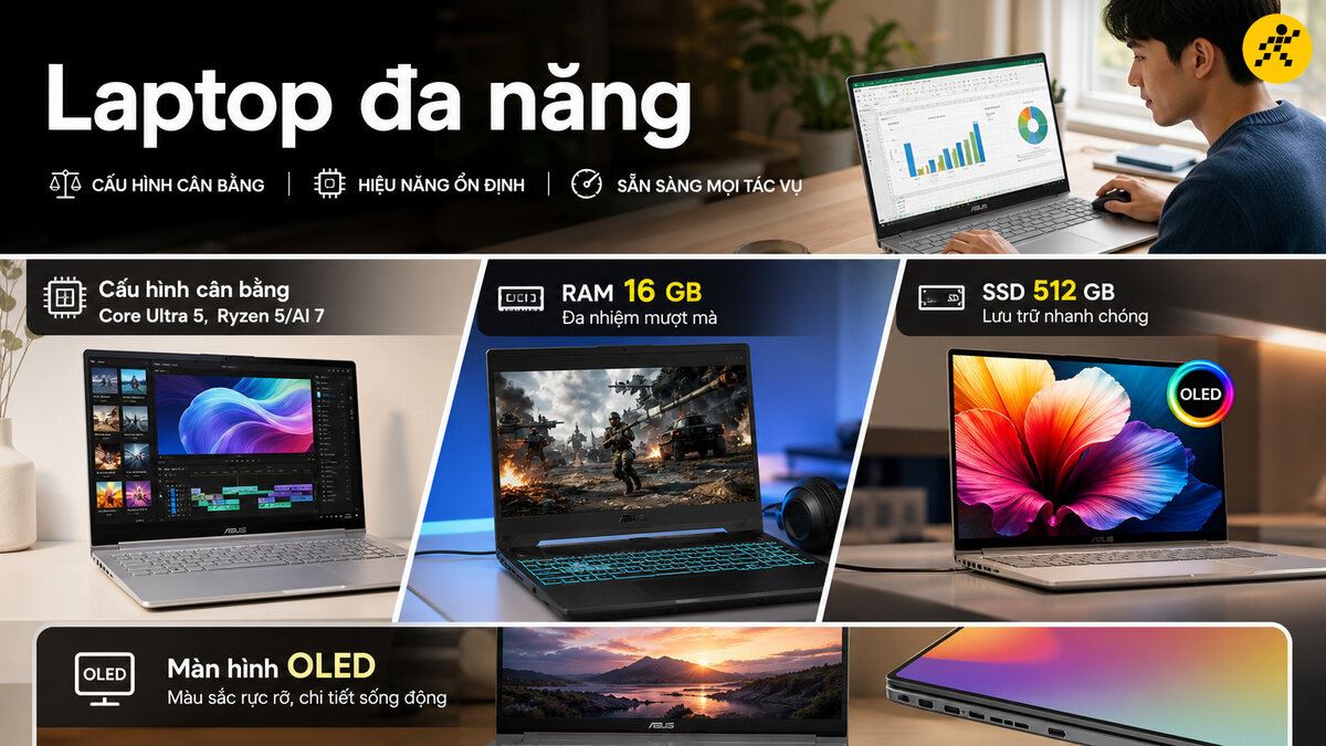 Người dùng đang sử dụng laptop Asus với màn hình hiển thị biểu đồ, thể hiện hiệu năng đa nhiệm và khả năng xử lý công việc.