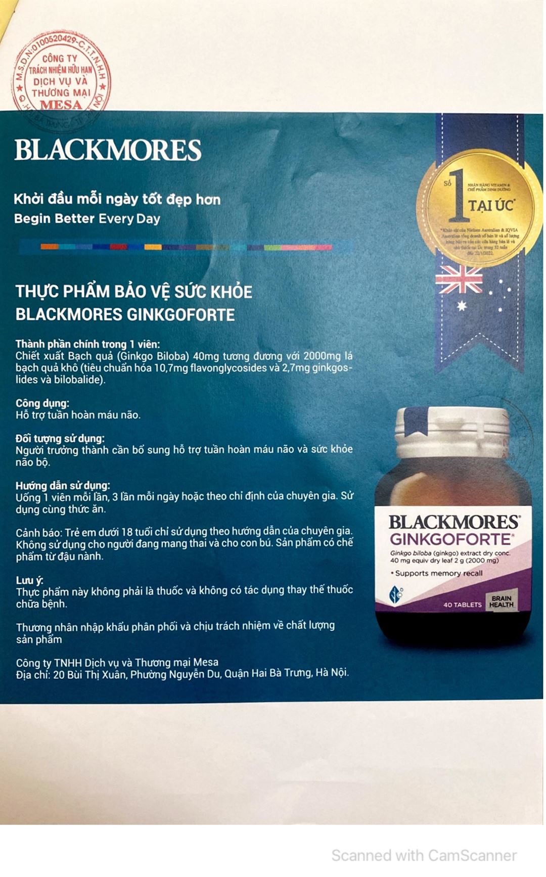 Blackmores Ginkgoforte lọ 40 viên