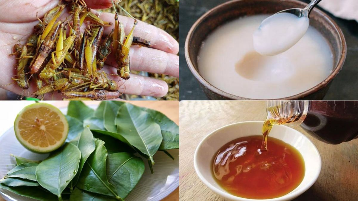 Nguyên liệu món ăn châu chấu rang lá chanh
