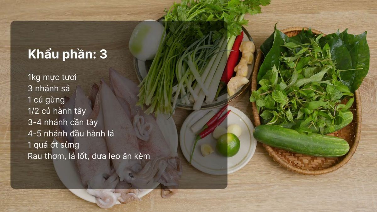 Nguyên liệu món ăn mực hấp gừng