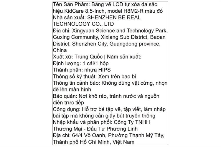 Bảng vẽ tự xoá đa sắc KidCare màn hình LCD 8.5 inch H8M2 Màu Đỏ