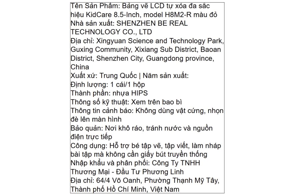 Bảng vẽ tự xoá đa sắc KidCare màn hình LCD 8.5 inch H8M2 Màu Đỏ