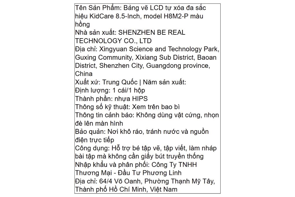 Bảng vẽ tự xoá đa sắc KidCare màn hình LCD 8.5 inch H8M2 Màu Hồng