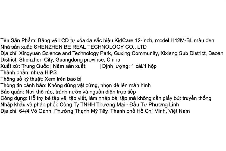 Bảng vẽ tự xoá đa sắc KidCare màn hình LCD 12 inch H12M Màu Đen