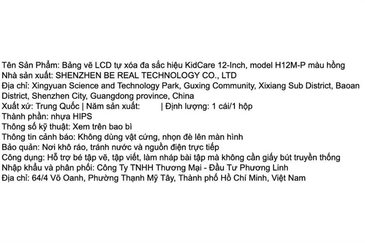 Bảng vẽ tự xoá đa sắc KidCare màn hình LCD 12 inch H12M Màu Hồng