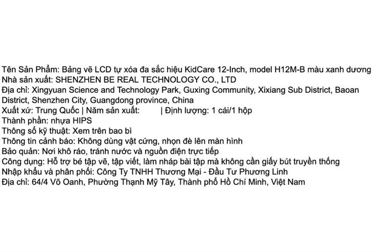 Bảng vẽ tự xoá đa sắc KidCare màn hình LCD 12 inch H12M Màu Xanh Dương