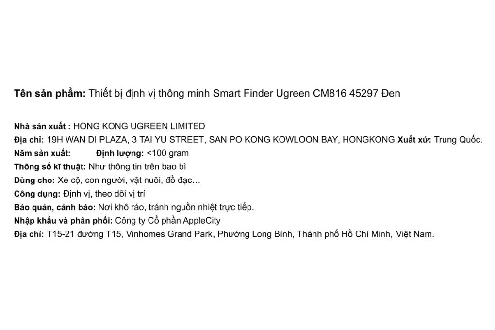 Thiết bị định vị thông minh Smart Finder Ugreen CM816 45297 Màu Đen