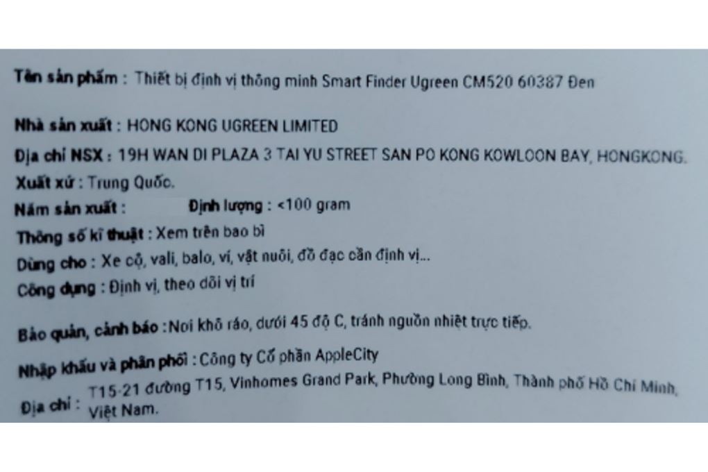 Thiết bị định vị thông minh Smart Finder Ugreen CM520 60387 Màu Đen