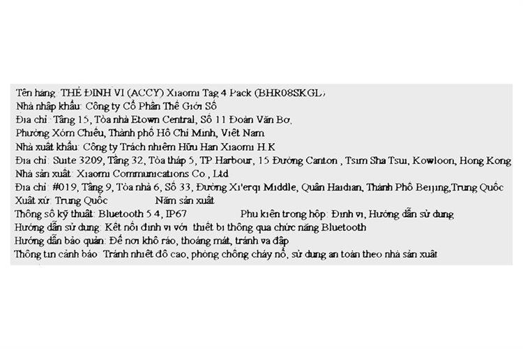 Thiết bị định vị thông minh Xiaomi Tag Dual 4 Pack BHR08SKGL Màu Trắng